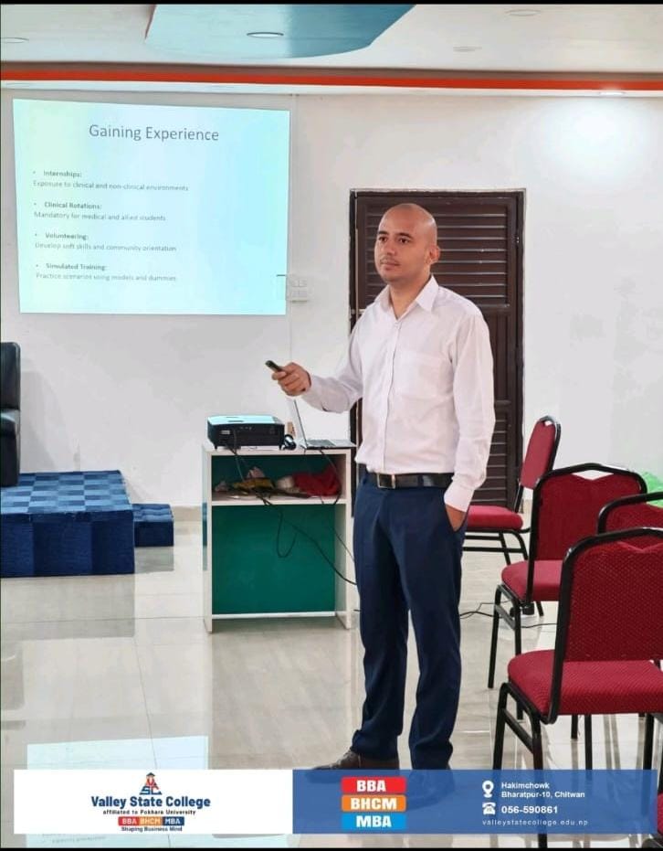Guest lecture on careers in healthcare, Valley State College, Bharatpur